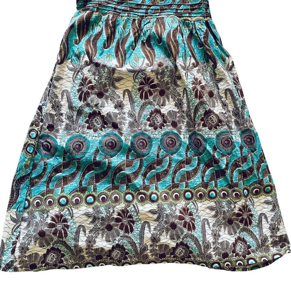 Vintage White, Black, Turquoise + Gold Sparkle Boho Dress Cottagecore Whimsy - Picture 5 of 11